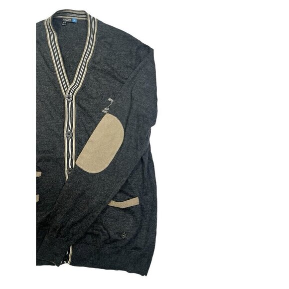 J Lindeberg Cardigan Sweater Mens XXL Fits Sz LARGE Gray Elbow Patch Pinehurst - Picture 9 of 14